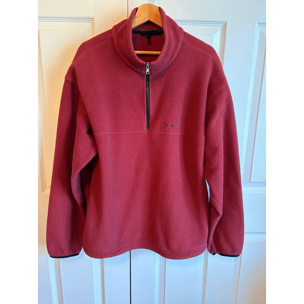Timberland Weathergear Mens XL Quarter Zip Fleece Pullover Burgundy Red Made USA
